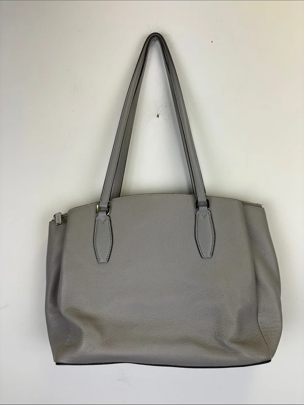 Kate Spade Monet Large Triple Compartment Tote Gray Pebbled Leather Shoulder Bag
